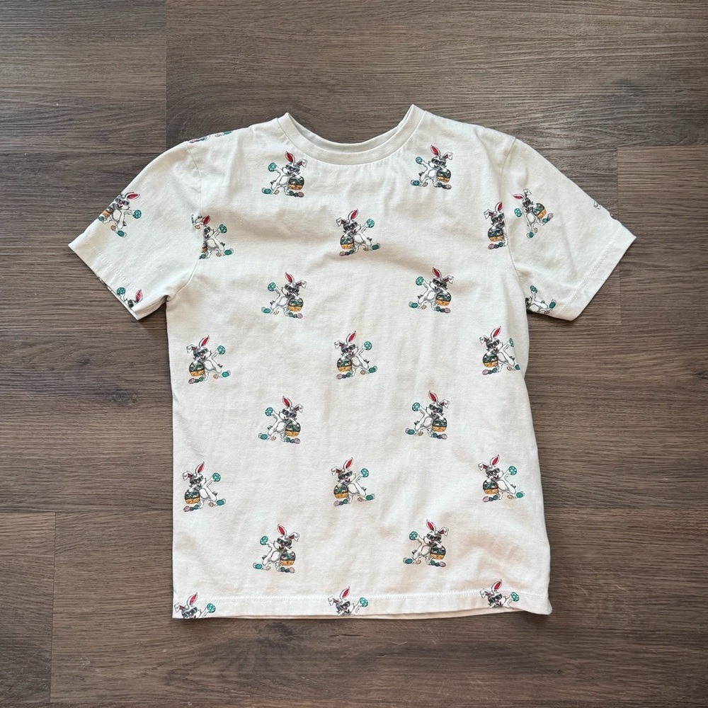 Denim & Flower Mens Easter Bunny Graphic Print T-Shirt‎ Off White Short Sleeve